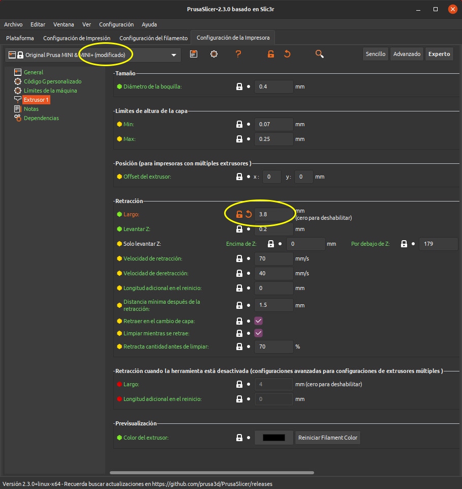 Avisos de modificaciones de parámetros originales