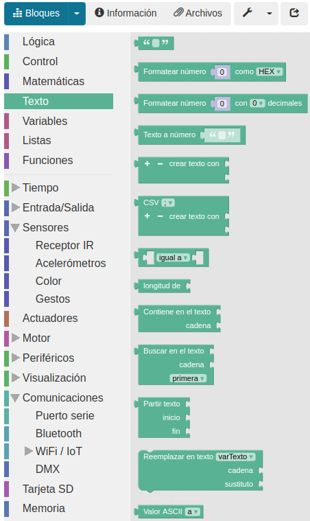 Bloques del menú Texto