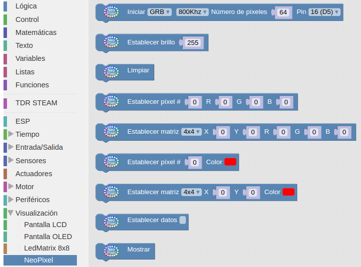 Bloques LEDs RGB direccionables