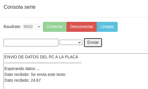 Resultado de envío de datos: consola a placa