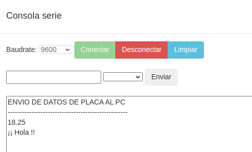 Resultado de envío de datos: placa a consola