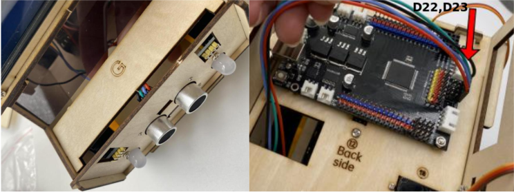 Detalle de conexión del sensor de ultrasonidos