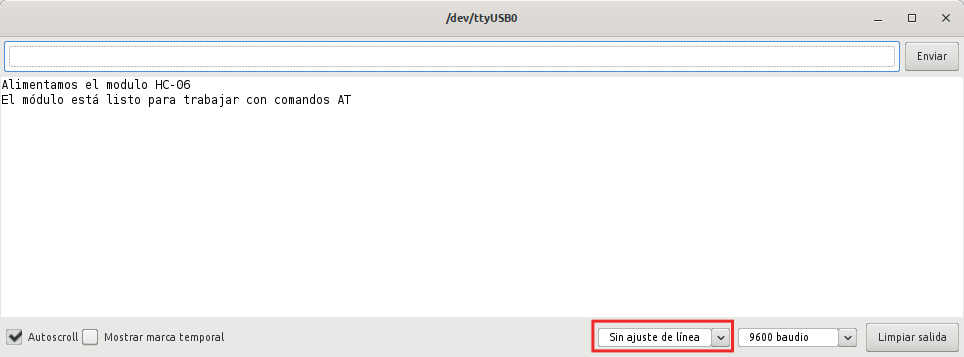 Configuración del monitor serie para HC06