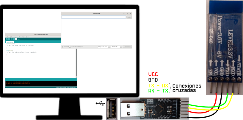 Conexión PC-CP2102-HC05 con botón pulsador