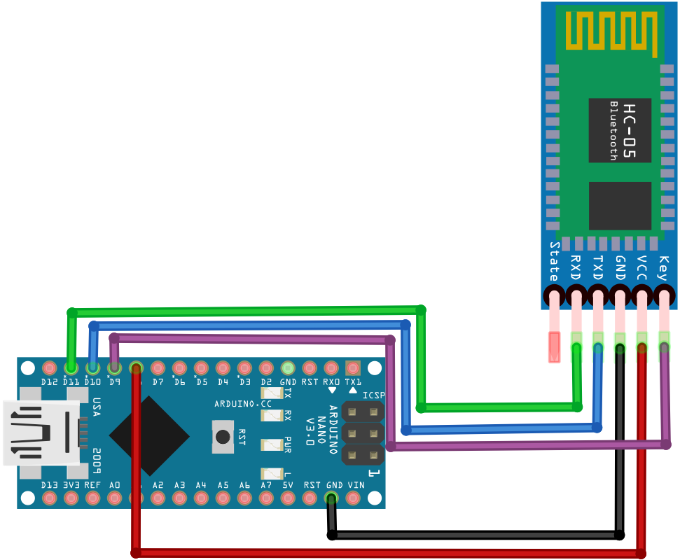 Conexión Arduino Nano-HC05 sin botón pulsador