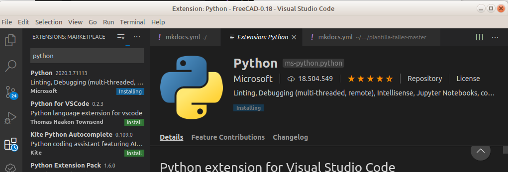 Instalación paquete Python en proceso