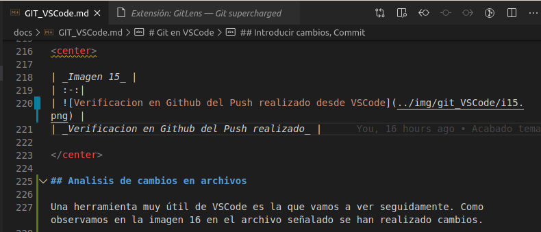 Información de GitLens: modificación o nuevo