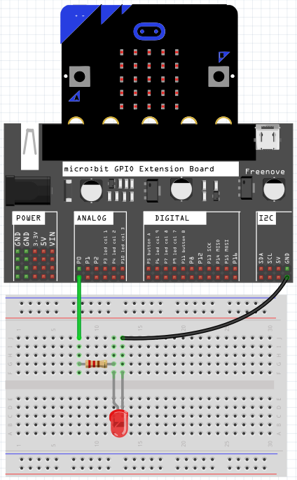 Conexionado real del esquema de montaje de una LED