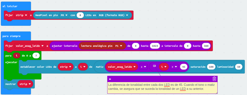 Programa control Neopixel con potenciómetro