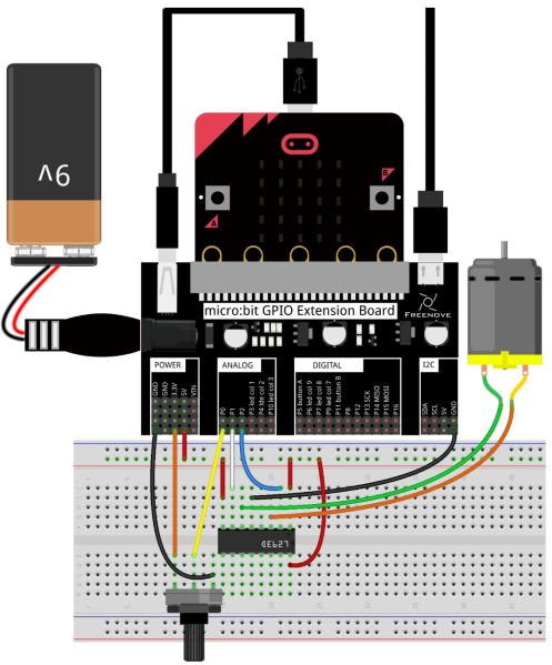 Montaje para control de motor DC con potenciómetro