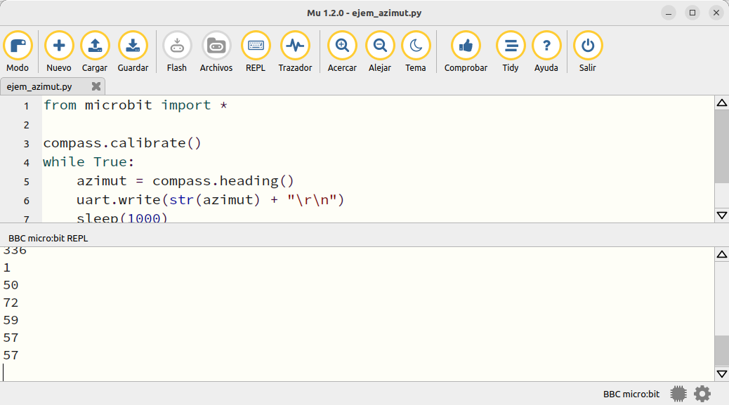 Ejemplo de medida de azimut en Python