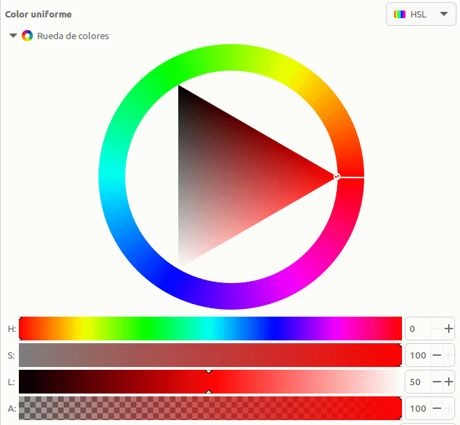 Cambios de tono (H) en la rueda de color HSL