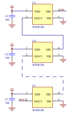 Conexión en cascada de LEDs RGB direccionables