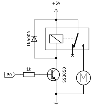 Control de motor DC con transistor y relé