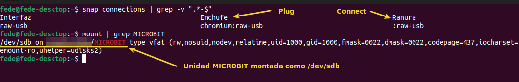 Comandos snap connections y mount