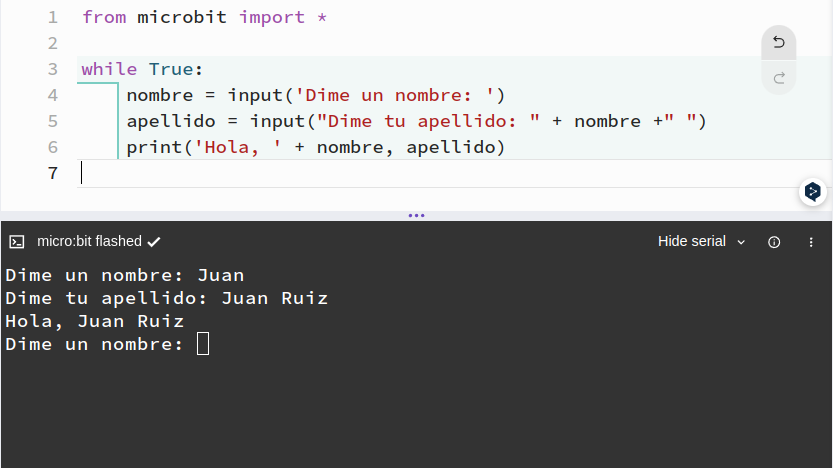 Ejemplo de input() con variables como argumento