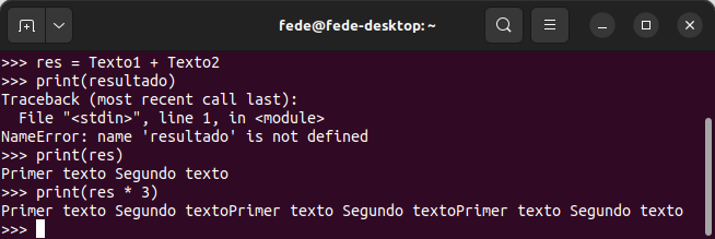 Concatenar y multiplicar textos en el IDLE
