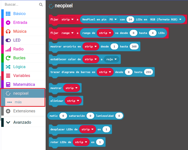 Extensión Neopixels añadida
