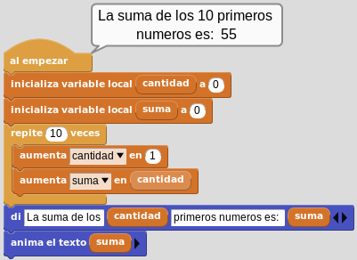 Suma de los 10 primeros números