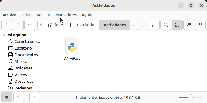 Carpeta Actividades con el archivo