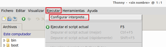 Acceso a configuración del interprete