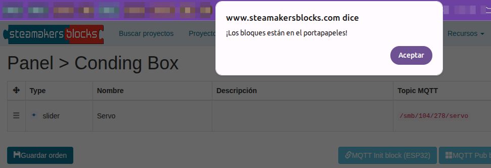 Mensaje de bloques copiados