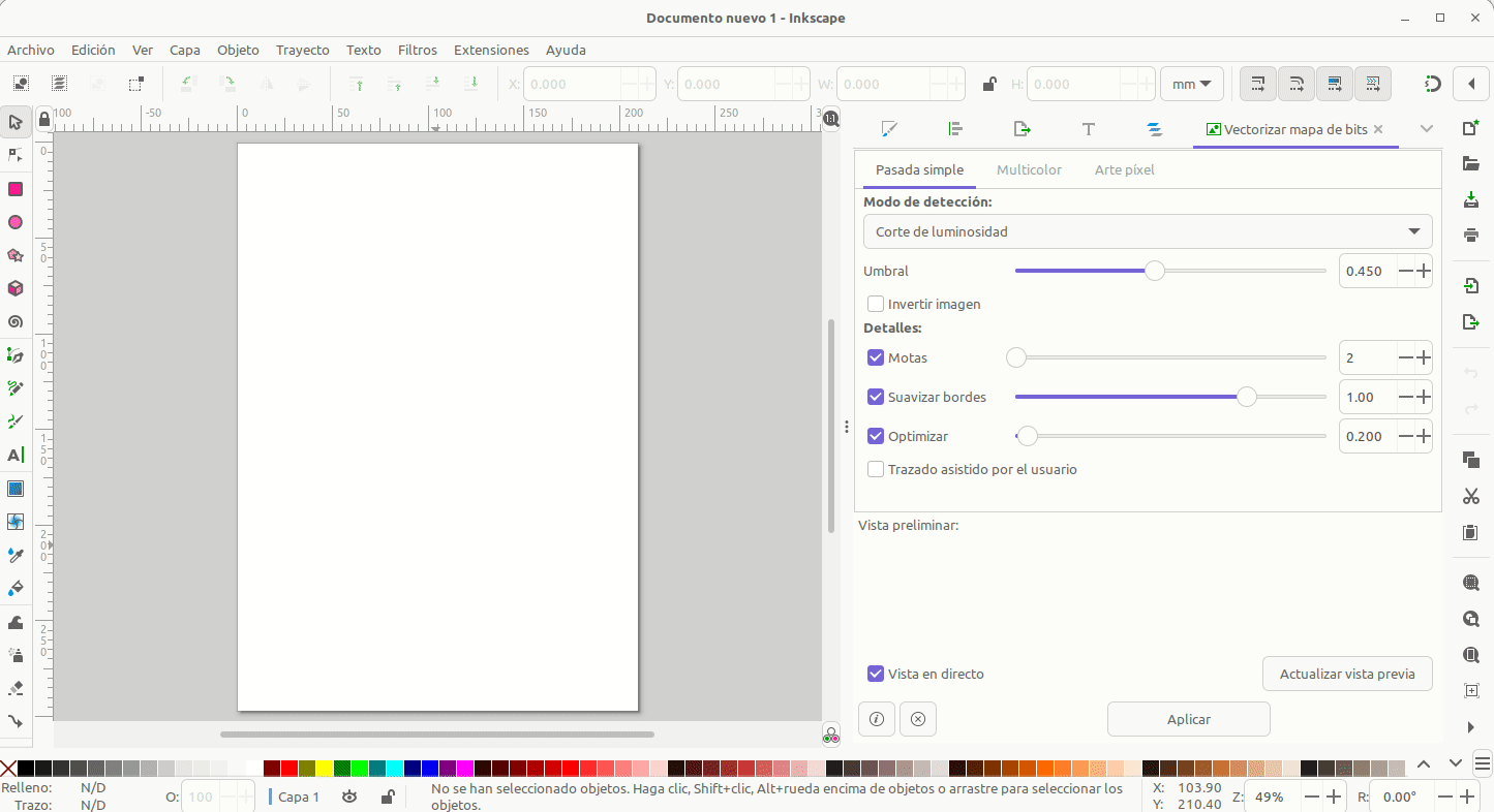 Procesos iniciales en Inkscape para establecer tamaño del texto