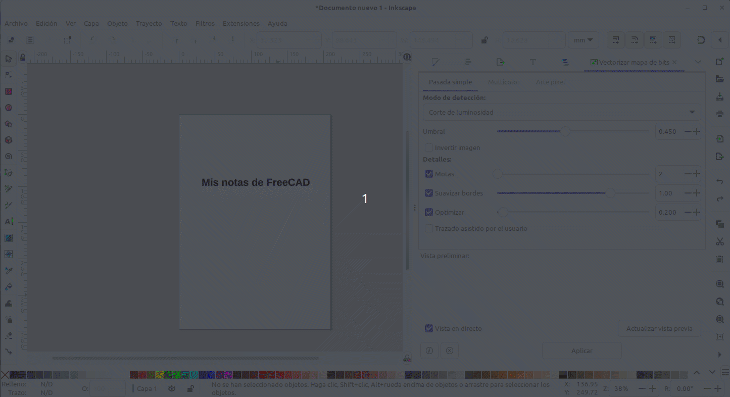 Establecer tamaño del formato en Inkscape
