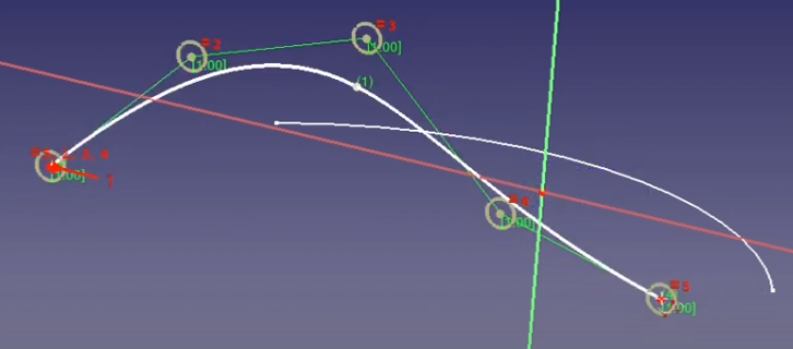 Boceto de curva con B-spline sobre plano XZ