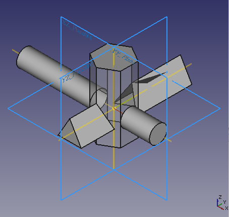 Modelo 3D resultado de la unión de tres sólidos