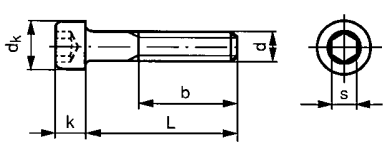 Representación del tornillo DIN 912 M10x40 de cabeza cilíndrica y hueco hexagonal