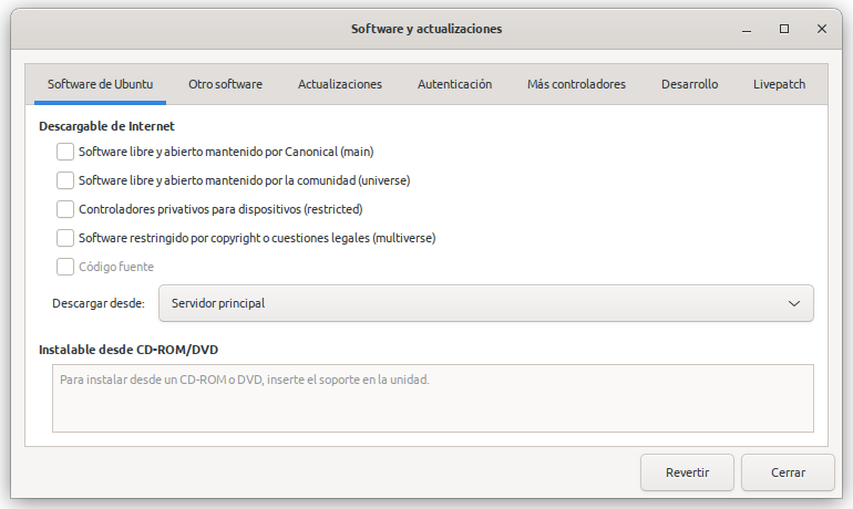 Ventana de Software y actualizaciones reiniciada