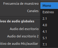 Opciones de configuración de audio: canales