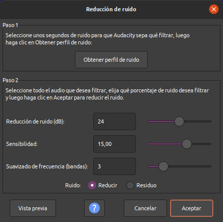 Obtener perfil de ruido en Audacity