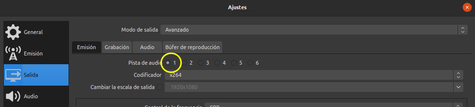 Pista de audio para emisión