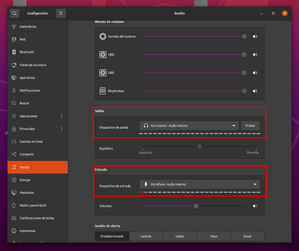 Configuración de sonido en ordenador para auriculares con micrófono conectados