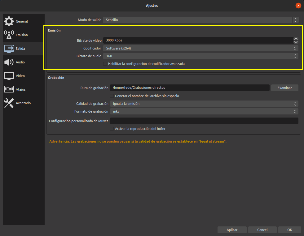 Configuración de emisión