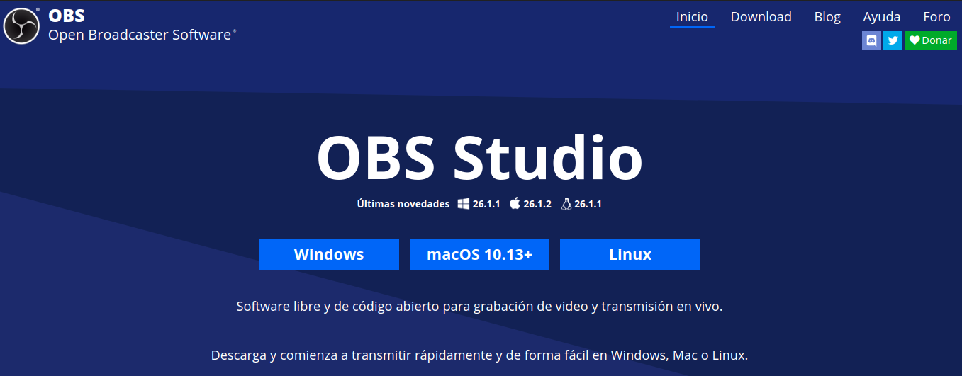 Versión de OBS disponibles para descarga