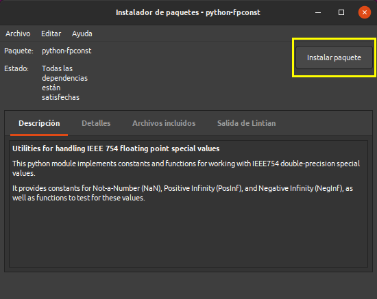 Paquete python-fpconst listo para instalar