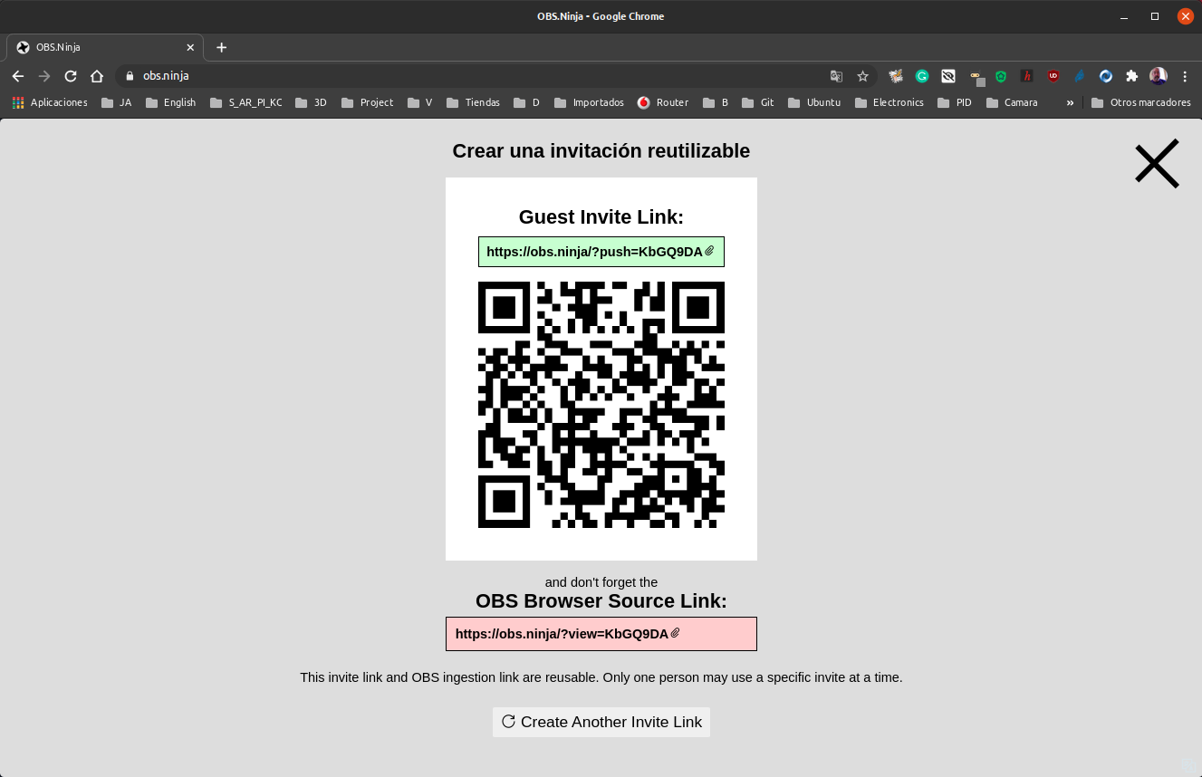 Enlaces y QR de la invitación reutilizable