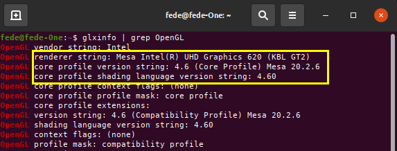 Resultado de glxinfo | grep OpenGL