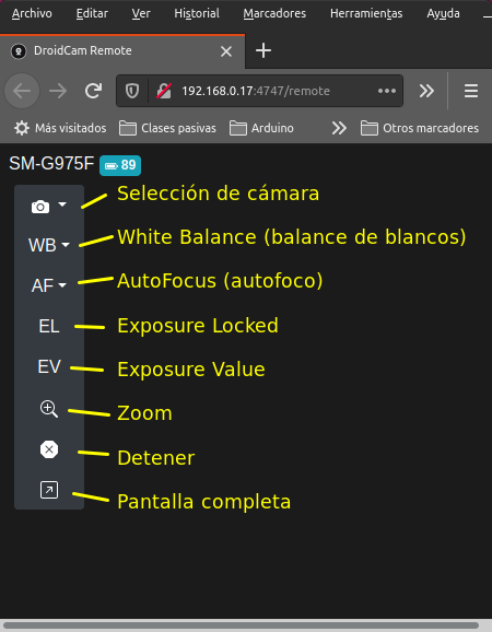 Control remoto de DroidCam OBS con DroidCam activado