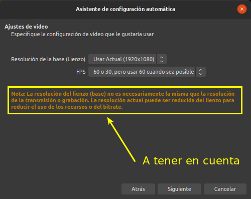 Asistente de configuración automática: Ajustes de video