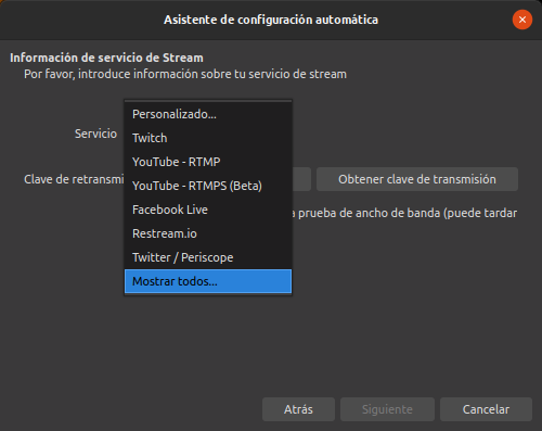 Asistente de configuración automática: Ajustes de stream