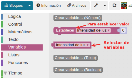 Menú variables con una variable creada