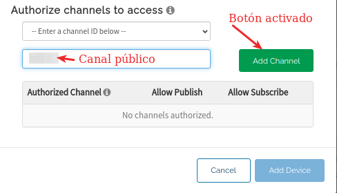 Al tener un Channel ID válido se habilita Add Channel