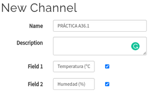 Creación del canal en Thingspeak