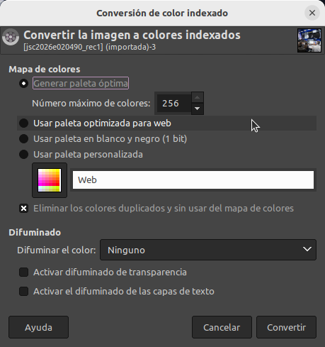 Convertir la imagen a colores indexados