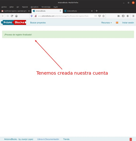 Cuenta ArduinoBlocks creada