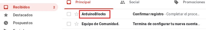 Verificación de la cuenta ArduinoBlocks